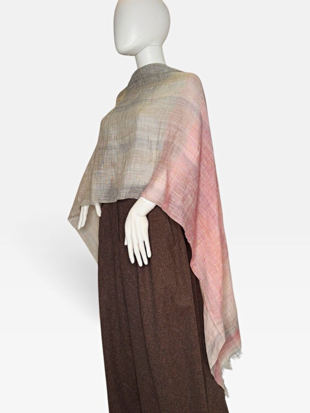 Brunello Cucinelli 200 cm ombré Gray Pink Beige Fringe Scarf Shawl Wrap